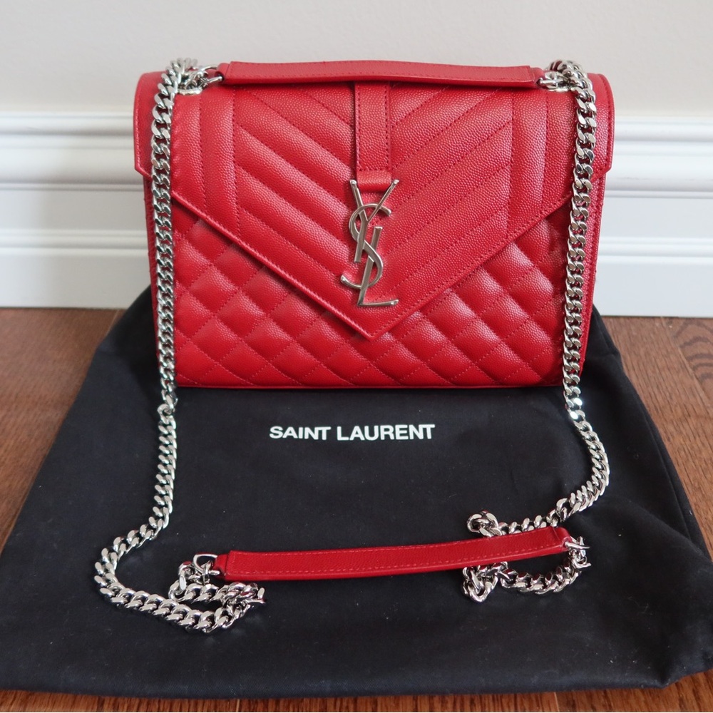 YSL Grain De Poudre Textured Mixed Matelasse Triquilt Medium Monogram